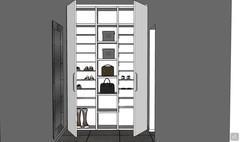 Design de chambre en 3D - vue d'une armoire à chaussures ouverte